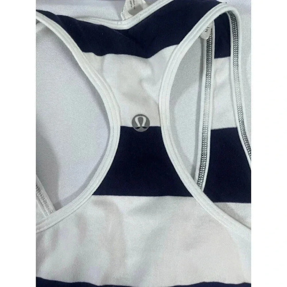 Lululemon Cool Racerback Tank Top Navy Blue White Stripe Size 4 - Picture 3 of 6